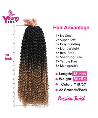Youngther 7 Packs 154 Strands Passion Twist Hair for Butterfly Locs Crochet - 18 Water Wave Synthetic Bohemian Ombre Braiding Hair - Perfect Gift for Women - Buy Online on SooperMarket.com