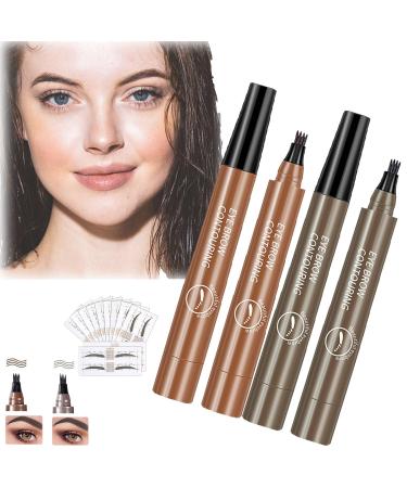 Glowly Secret Eyebrow Pen Glowly Secret Waterproof Natural Eyebrow Pen Glowly Secret 4 Tipped Precise Brow Pen 3D Microblading 4-Tip Eyebrow Pen Eyebrow Contouring Pen (01#+03#)