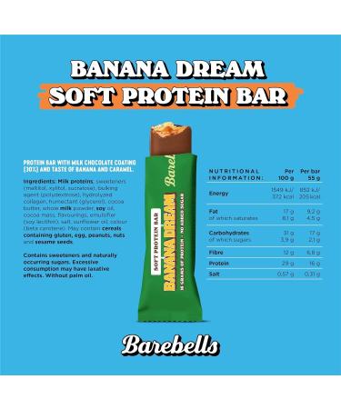 Barebells Protein Bars | 16g protein low carb chocolate bars | after workout low calorie snacks 12 x 55g (Soft Bars Banana Dream) - Buy Online on SooperMarket.com