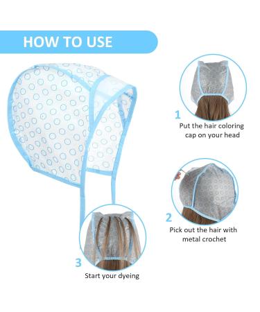 Hair Highlighting Cap Set - 3 Sets with Crochet Hooks Brushes Gloves & Shawl for Salon-Quality Highlights (Blue) - International Shipping Available - Buy Online on SooperMarket.com
