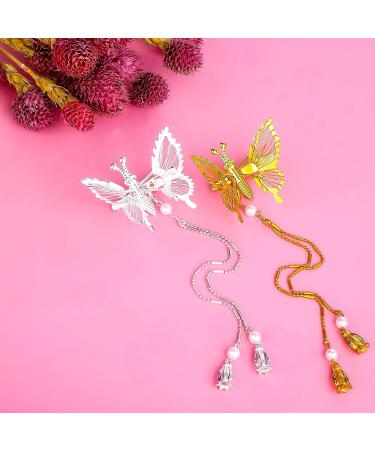 WLLHYF 4Pcs Silver Butterfly Hair Clips with Tassel - Elegant Hair Barrettes for Women, Perfect for Bride Wedding - Head Pieces Hair Accessories - Buy Online on SooperMarket.com