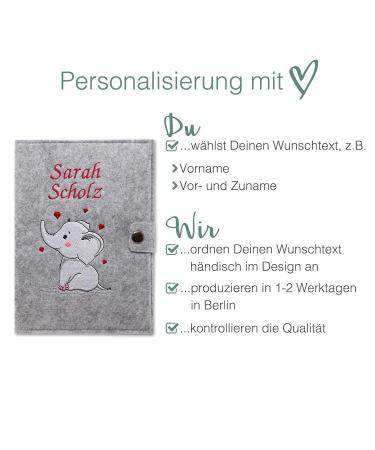 Cozy Racoon Personalized Elephant Mutterpass Cover | Felt Made in Germany | Ideal Gift for Pregnant Mothers with Pockets for Insurance & Ultrasound Images - Buy Online on SooperMarket.com
