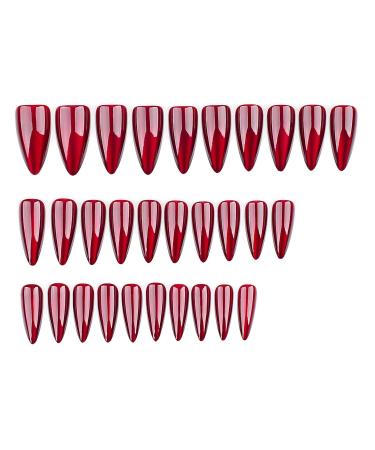 30 Pcs Halloween Press on Nails - Red Long Stiletto Fake Nails with Cat's Eye Design | Stick on Almond Style for Women | Perfect Holiday Nail Art - Buy Online on SooperMarket.com