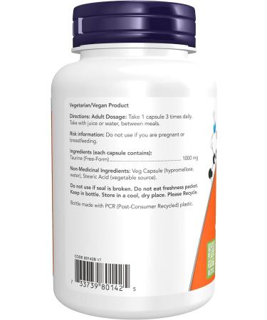 NOW Supplements Taurine 1000mg Capsules 100 Count Taurine Unflavored 100 count (Pack of 1) - Buy Online on SooperMarket.com