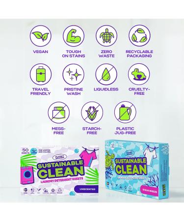 Eco-Friendly Laundry Detergent Sheets - 50 Sheets Up to 100 Loads Liquidless & Sustainable Ocean Breeze - Made in Sweden - Buy Online on SooperMarket.com