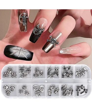 RUNRAYAY 36Pcs Halloween Nail Art Charms Nail Charms 3D Cross Nail Art Supplies skull Shape Design Nail Gems Shiny Nail Jewelry Acrylic Nail Accessories for Women Nail Decorations with a Box