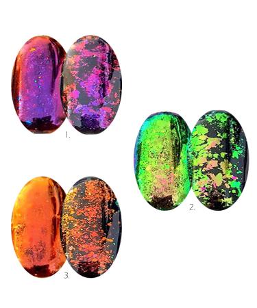 KUKA Dark Chameleon Nail Flakes Set - Iridescent Glitter Chrome Powder for Mirror Mermaid Effect - 6 Jars - Buy Online on SooperMarket.com