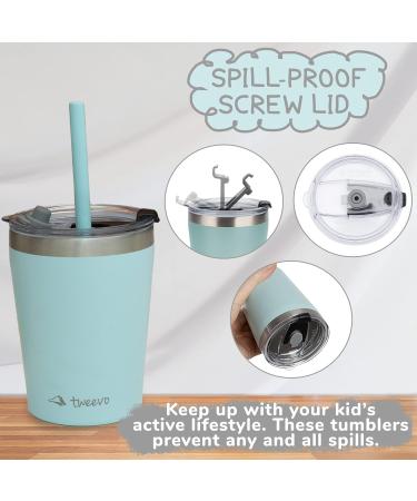 Tweevo Kids Tumblers 8.5 oz - 2 Pack, Stainless Steel Cups with Spill-Proof Lids, Straws, and Brush - Blue Yellow - Buy Online on SooperMarket.com