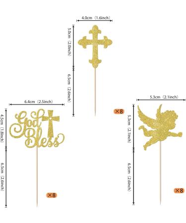 Rsstarxi 24 Pack God Bless and Cross Cupcake Toppers Angel Christening Cupcake Picks Babyshower Boy Baptism Cake Decorations for First Communion Baptism Party Decorations Gold - Buy Online on SooperMarket.com