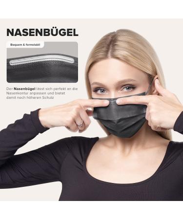 HARD 50 Disposable Face Masks Made in Germany | Type II & CE Certified | Triple Layer Filtration | Breathable & Elastic Earloops | Black 50pc - Adults - Buy Online on SooperMarket.com