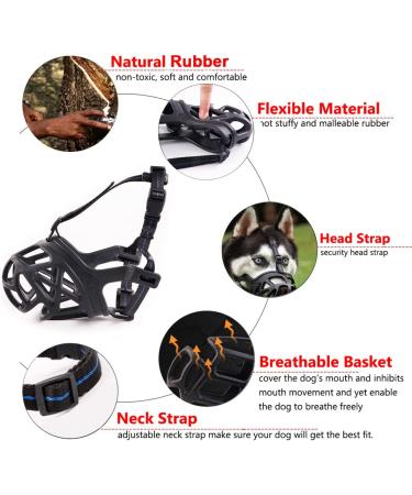 Breathable Basket Dog Muzzle for Small to X-Large Dogs - Stop Biting, Barking, and Chewing - Large Black - Buy Online on SooperMarket.com