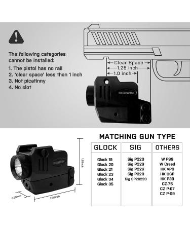Pistol Light with Red&Green Laser | Rechargeable Compact Weapon Light | Adjustable Rail Mounted Laser Combo | Magnetic Charging | LED Strobe Function - Buy Online on SooperMarket.com
