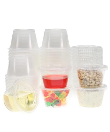Freshware Plastic Portion Cups with Lids 4 Ounce, 100 Sets Souffle Cups, Jello Shot Cups, Condiment Sauce Containers For Sampling, Sauce, Snack or Dressing 4 oz.