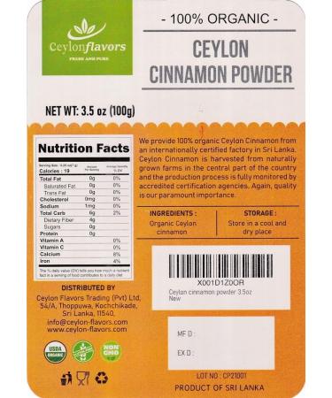 Ceylon Cinnamon Powder 100g (3.5oz) Premium Grade - Buy Online on SooperMarket.com