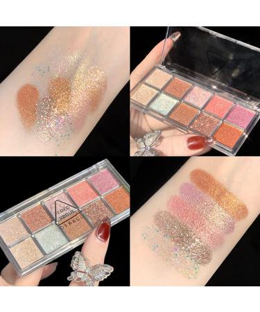 Go Ho 10 Color Glitter Eyeshadow Palette - High Pigmented Korean Makeup for Stunning Diamond Eyes - Waterproof Galaxy Sky Sparkle Shades - Buy Online on SooperMarket.com