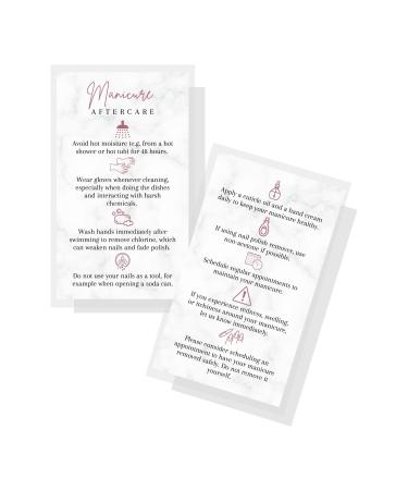 Manicure Aftercare Instruction Cards | 50pk | Business Card Size Nail Salon Handout for Nail Care after Manicure or Pedicure matches loyalty Marble and Mauve Design How to protect your manicure cards