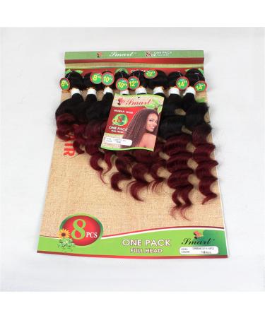 Loose Wave Hair Extensions - 8 Bundle Brazilian Human Hair Ombre Burgundy (8 10 12 14 Inch) - Buy Online on SooperMarket.com