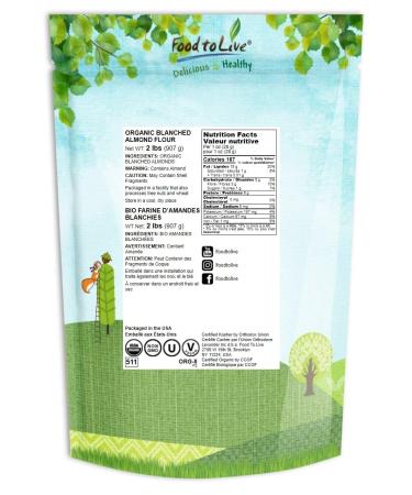 Organic Almond Flour 2lb - Blanched, Extra Fine, Non-GMO, Low Carb, Culinary Grade, Kosher - Keto, Paleo, Vegan Super Powder - Buy Online on SooperMarket.com