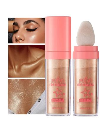 GL-Turelifes Hightlighter Stick Puff Fairy Stick Highlight Powder Glitter Loose Powder Brush Stick Contouring Powder Shimming Powder for Eyes, Face, Body Tiktok Makeup (#03 Gold Brown)