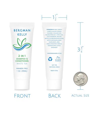 BERGMAN KELLY Travel Size 2-in-1 Shampoo & Conditioner - White Tea (1 Fl Oz, 100 Pack) | Revitalizing Hotel Toiletries for Guests - Buy Online on SooperMarket.com