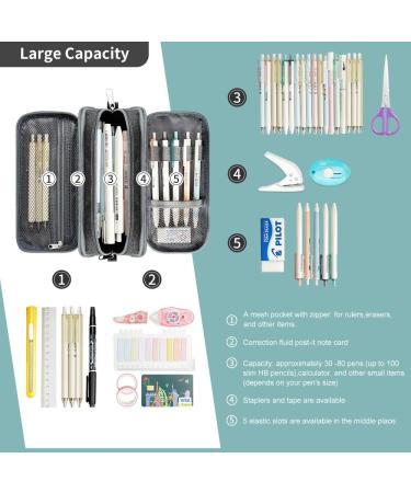 Vnieetsr Large Pencil Case Big Capacity Pencil Bag Large Storage Pouch 3 Compartments Desk Organizer Marker Pen Case Simple Stationery Bag Pencil Holder (Gray) - Buy Online on SooperMarket.com