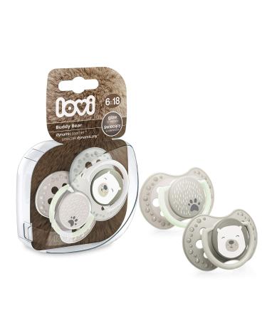 LOVI Dynamic Pacifier 6-18 Months - Silicone BPA-Free Buddy Bear Collection - 2 Pack Grey | International Shipping Available - Buy Online on SooperMarket.com