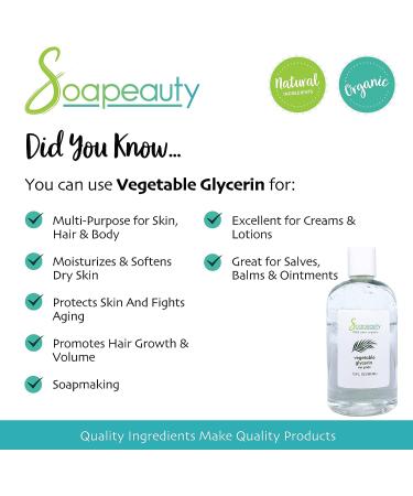 Organic USP Grade Vegetable Glycerin | Non-GMO Natural | for Cosmetic, Skin, Hair Care, Soap Making | 32 oz - Soapeauty - Buy Online on SooperMarket.com