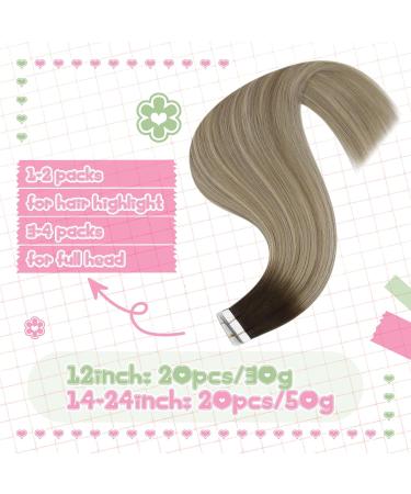 Youngsee Tape in Hair Extensions - Real Balayage 45cm | Invisible Tape Remy Real Hair 50g 20pcs - #3/8/22 for Seamless Volume & Length - Buy Online on SooperMarket.com