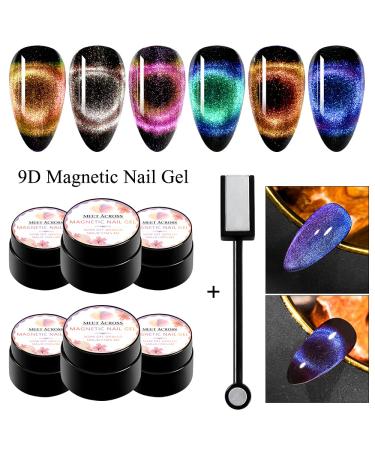 MEET ACROSS 9D Cat Eye Gel Nail Polish Set - Chameleon Magnetic Soak Off UV LED 7 Color Gel with Magnet Stick and Brush - Buy Online on SooperMarket.com