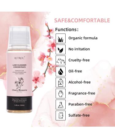 Eyelash Cleanser Concentrate 100ml Cherry Blossom Professional Lash Extensions Shampoo Natural Foaming Cleanser DIY Paraben & Sulfate Free Non-lrritating Wash for Extensions Lashes with Salon Home Care-Makes 60ml Bottles Eyelash Shampoo Cherry Blossom 100 - Buy Online on SooperMarket.com