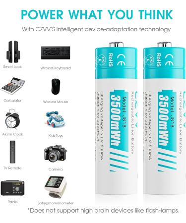 Buy 1.5V AA Rechargeable Batteries - 3500mWh High Capacity 1500 Cycles Fast Charge - 4 Pack Sky-Blue Li-ion Batteries for International Shipping - Buy Online on SooperMarket.com