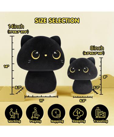 Mewaii 14'' Moon Eyes Cat Mushroom Pillow Plush - Cuddly Black Cat Stuffed Animal Toy - 14 Inch - Buy Online on SooperMarket.com