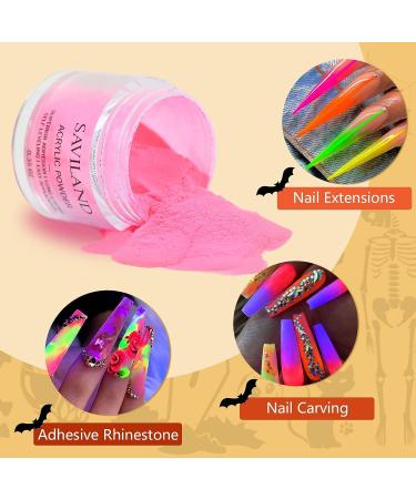 Saviland Glows in The Dark Acrylic Powder Set - 10 Neon Colors for Halloween Nails DIY Manicure - Buy Online on SooperMarket.com