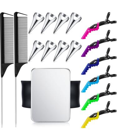 8 Pieces Hair Parting Ring Hair Selecting Ring 6 Hair Sectioning Styling Clips Hair Parting Tool 2 Rat Tail Braiding Combs and 1 Magnetic Pin Holder Wristband Magnetic Wrist Pin (Black)