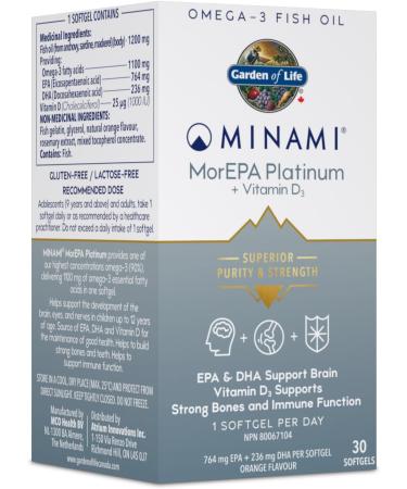 Minami MorEpa Platinum Helps support cognitive health and brain function Omega-3 1100mg & vitamin D3 30 Softgel
