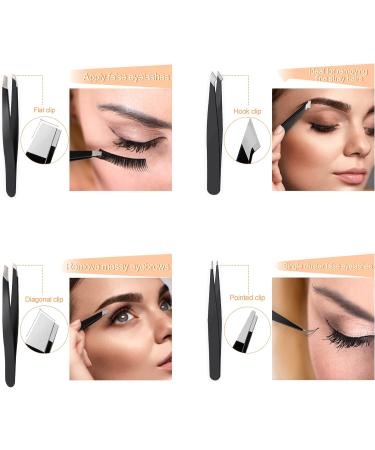 Sularpek 4-Piece Professional Stainless Steel Eyebrow Tweezers Set with Leather Case - Ideal for Ingrown Hair, Eyebrow Plucking, and Facial Hair Removal - Women & Men - Buy Online on SooperMarket.com