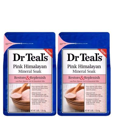 Dr. Teals Pink Himalayan Pure Epsom Salt Soaking Solution (1 Bag  3lbs Total) - Restore & Replenish with Bergamot & Sweet Orange Essential Oils - Relieves Daily Stress and Soothes The Mind & Senses
