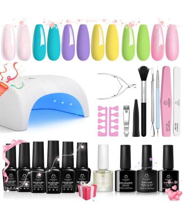 Beetles Gel Nail Polish Kit with U V Light Led Nail Lamp Base Top Coat 6 Colors Frappe Cocktail Blue Gel Polish Set Starter Kit Soak off Manicure Kit Salon DIY Kit A-Frappe Cocktail