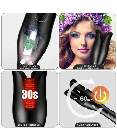 MIUOPUR Automatic Hair Curling Iron - Smart Auto Rotating Curling Wand with Ceramic Ionic Barrel & Temperature Display - Professional Styling Tool in Black - Buy Online on SooperMarket.com