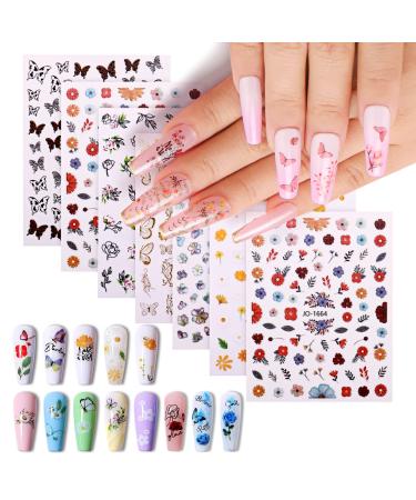 AIMEILI 30 Sheets Colorful Butterfly Flower 3D Nail Art Stickers - Self-Adhesive Nail Decoration - Buy Online on SooperMarket.com
