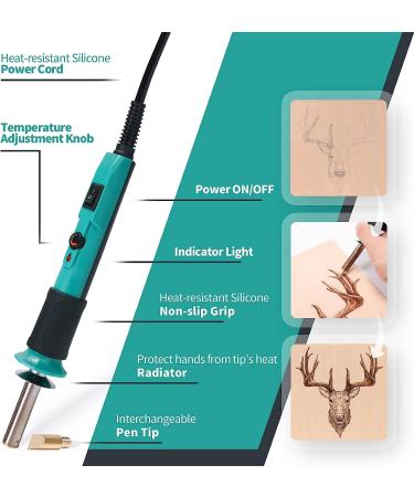 YIHUA 930-IV Pyrography Wood Burning Pen Kit - Adjustable Temperature - Power Switch - Heat Deflector - Rubber Grip - 13PCS Accessories - Stencil - Wood Pieces - Ideal for Woodburning DIY Crafts - Buy Online on SooperMarket.com
