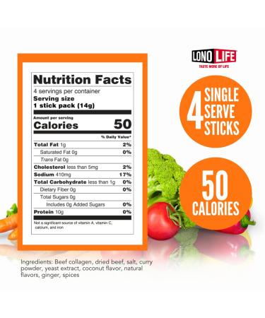 LonoLife Thai Curry Beef Bone Broth Sticks - 10g Collagen Protein - Grass-Fed, Gluten-Free - Keto & Paleo Friendly - 4 Packets - Buy Online on SooperMarket.com