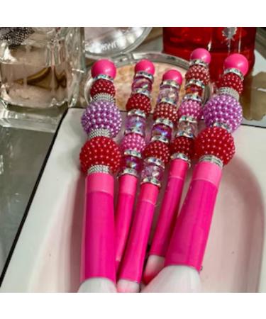 Hot Pink Beadable Makeup Brushes Set of 5 | DIY Silicone Focal Beads for Crafters | Cosmetic Brush Kit for Keychains & Eyeshadow - Buy Online on SooperMarket.com