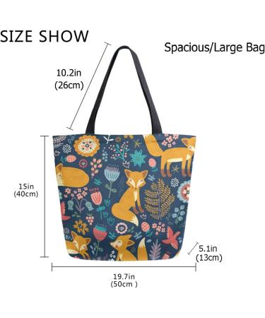 Cute Forest Fox Floral XL Canvas Tote Bag for Gym, Beach & Travel - Buy Online on SooperMarket.com