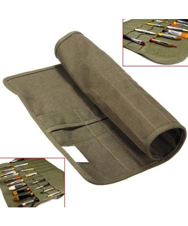 22 slots Paint Brush Case Canvas Paint Brush Holder Roll Up Storage Bag Holder Canvas Wrap for Acrylic Watercolor Oil Face Brush - Army Green