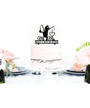 ximoogoooz Funny Fishing Wedding Cake Topper - Best Catch Ever - Groom Hugging Bride Fishing Couple Cake Topper Mr&Mrs Wedding Cake Topper (Fishing Couple) - Buy Online on SooperMarket.com