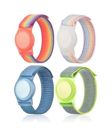 4 Pack Wristband for Airtag Kids, GPS Bracelet for Kids Compatible with Apple Air Tag, Nylon Watch Band Tracker Case Strap Holder Accessories for Toddler Child Adult, Adjustable Anti-Lost Nilong-Rainbowlanlv