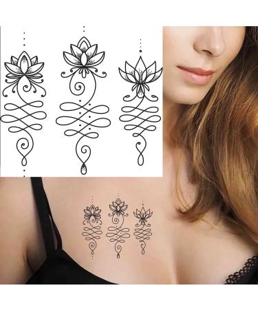 Dopetattoo 6 Sheets Temporary Tattoo Lotus Unalome Tattoo Lotus Flower Tattoo Fake Tattoos for Women Men Girls Neck Tattoo Hand Tattoory tattoo for Neck Arm Chest for Woman