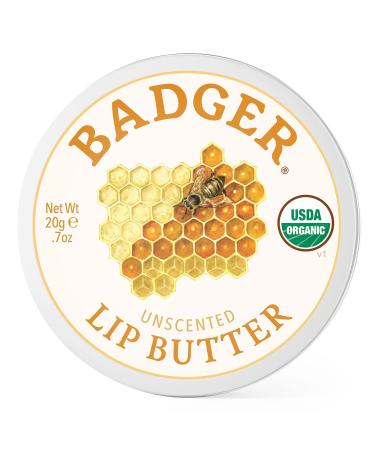 Badger - Unscented Lip Butter  Moisturizing Organic Coconut Oil  Beeswax  Sunflower & Olive Oil