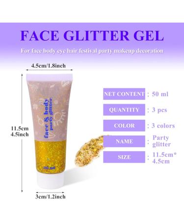 Sularpek 3Pcs Glitter Gel Set - Face, Hair & Body Glitter for Festival Party Makeup - Gold, Silver, White - Buy Online on SooperMarket.com